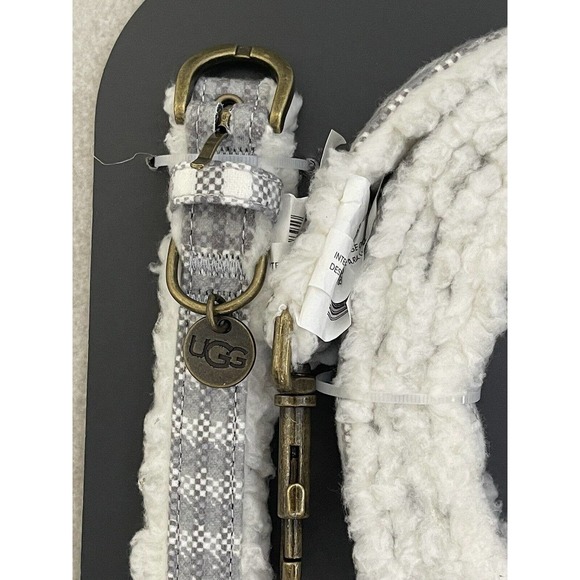 UGG Westwood Medium 2 Piece Dog Collar and Leash Set Grey Plaid Flannel Cotton - Picture 8 of 11